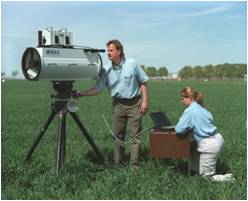 Couple working at in the field