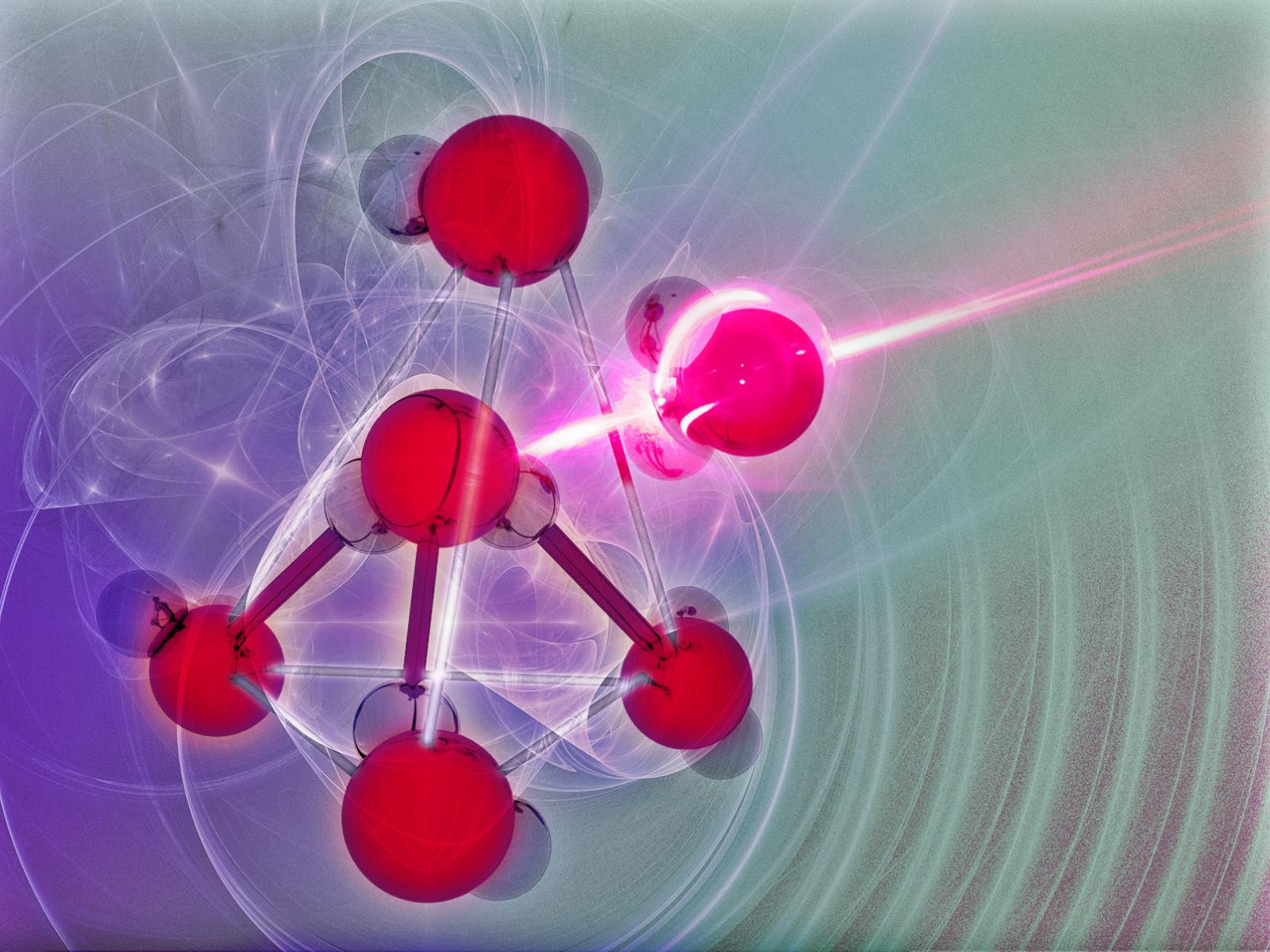 water molecule being zapped by a laser
