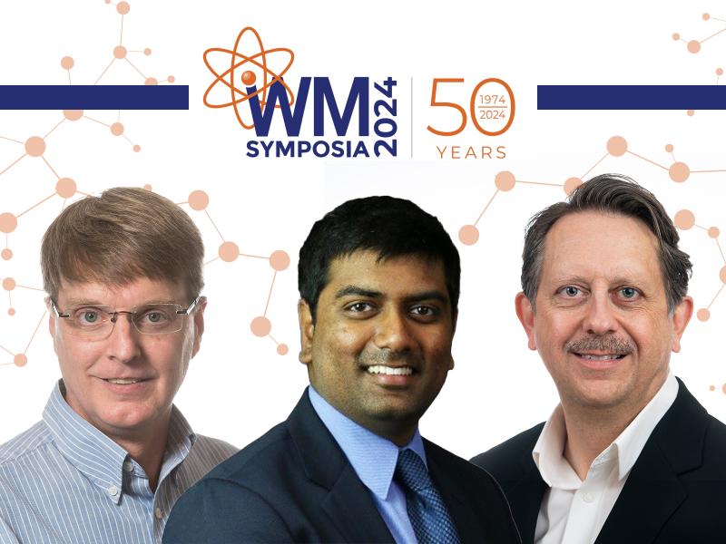 David Peeler (left), Harish Gadey (center), and Tom Brouns (right) with the WMS24 logo