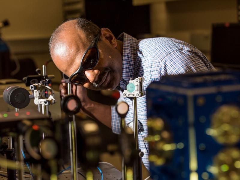 Physicist Sivanandan (Hari) Harilal using lasers for remote isotope sensing.