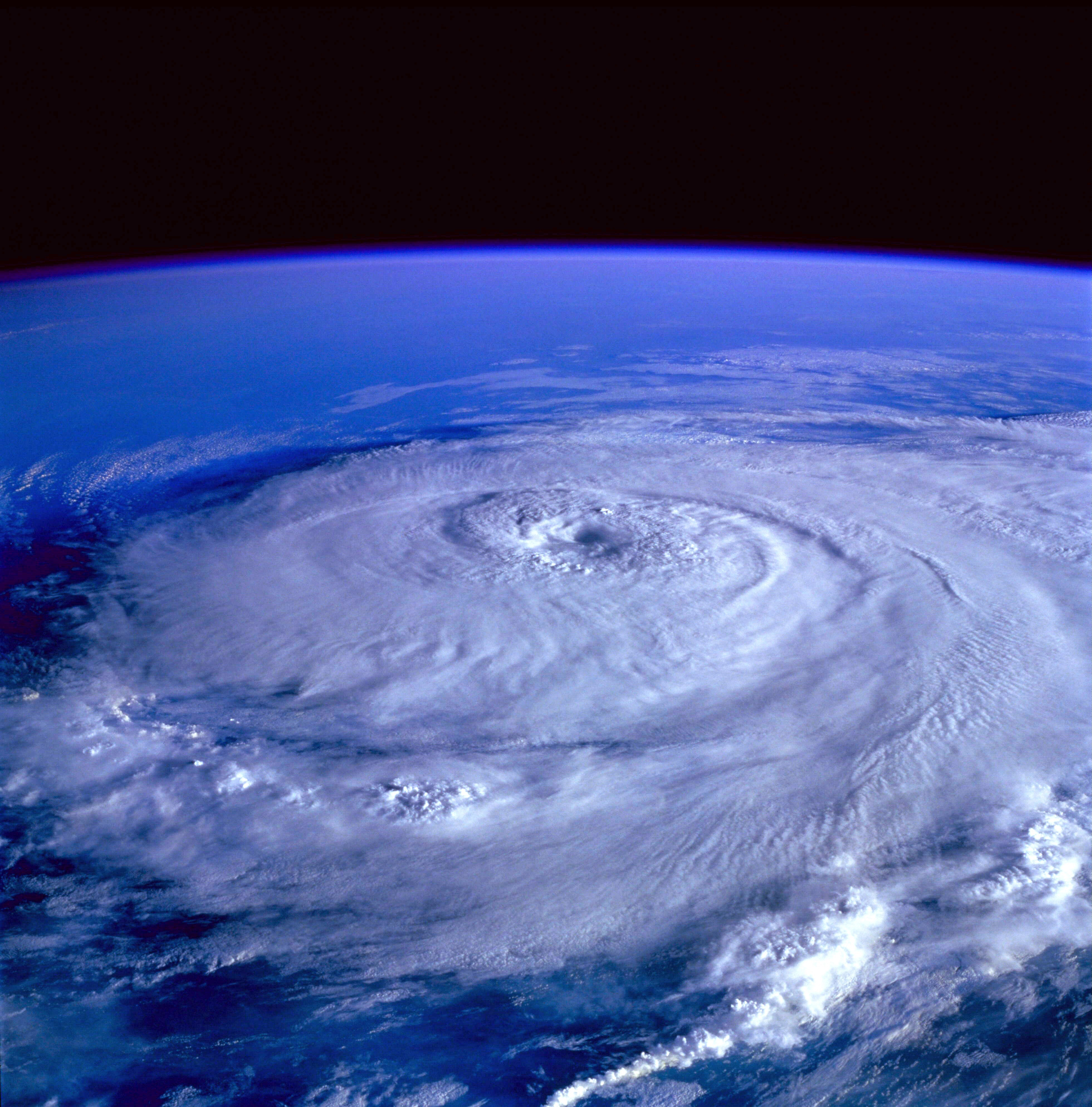 aerial view of hurricane from space