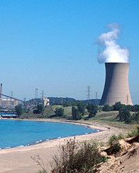 power plant cooling tower on Lake Michigan