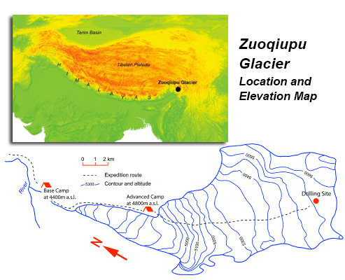 Zuoqiupu glacier elevation maps