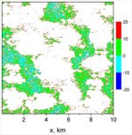 This figure represents part of the sky with clouds, shadows, and the clear sky area around them. The image compares visibility (aerosol optical depth) data from two sources: calculated using the new method and original data. The comparison shows only a ten percent difference between the two sources. This shows that the new approach can substantially improve the ability to estimate how much sunlight is being reflected back to the atmosphere where clouds are present.