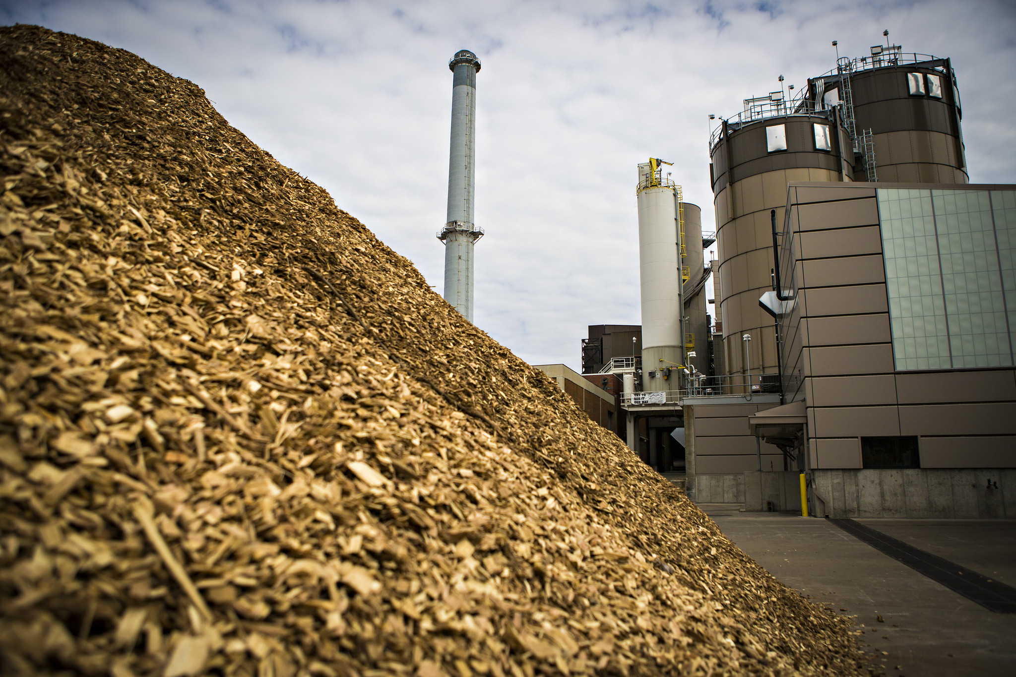 A power plant that was converted to a biomass boiler to use grass and wood chip as fuel.