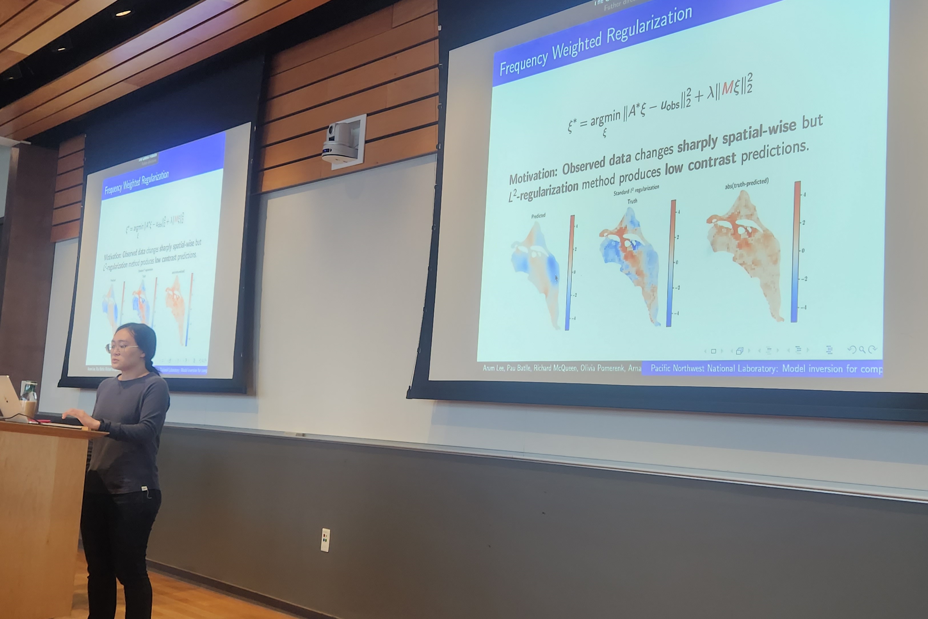 Student presenting a possible solution to speed up the process and decrease the cost of evaluating different remediation strategies at the Hanford Site