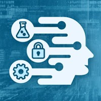 an illustrated icon showing scientific symbols inside the silhouette of a person's head