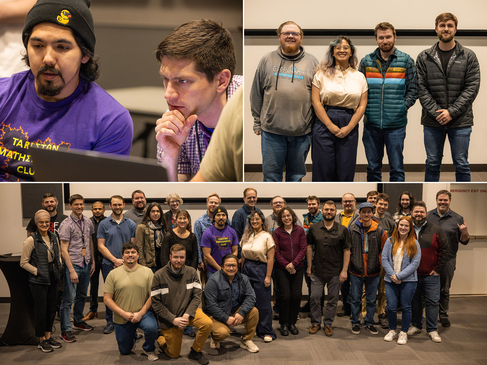 PNNL staff posing for awards and working on laptops for AWS GameDay events