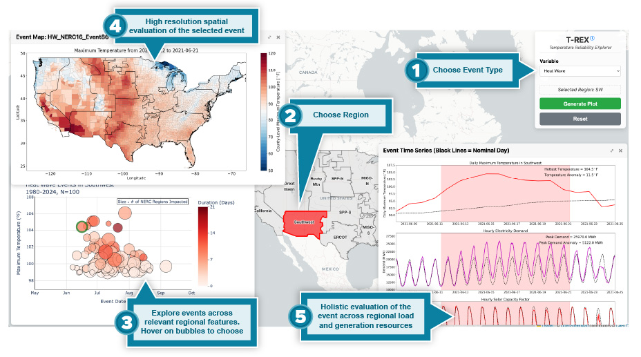The REX dashboard, showing regions affected by severe weather.