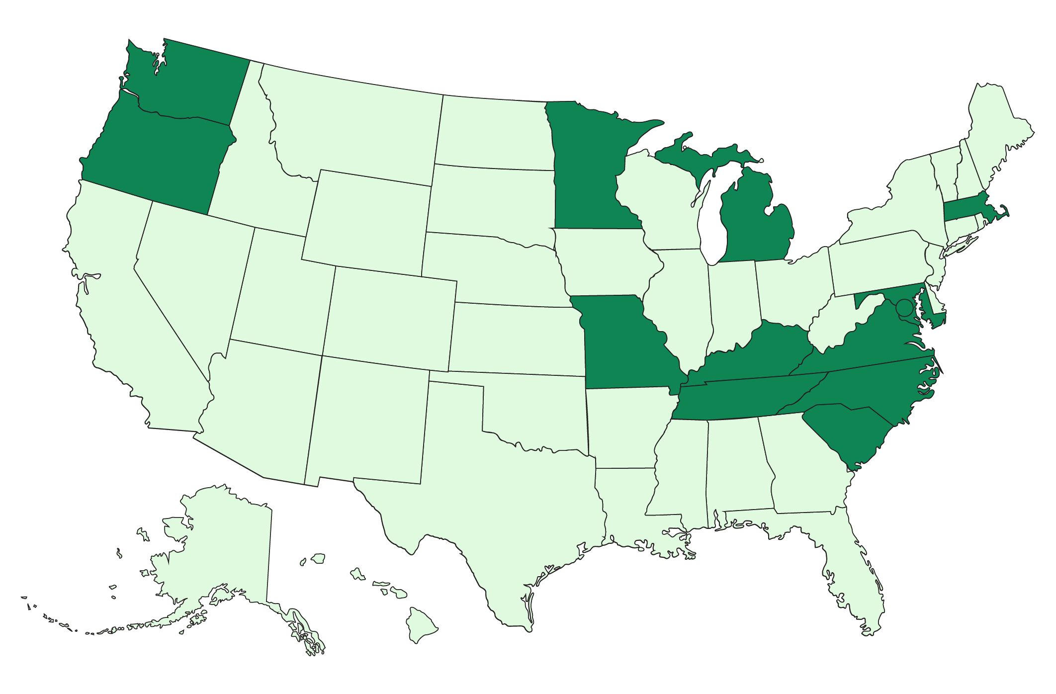 Map of the US showing states where the AIRS project has partners.