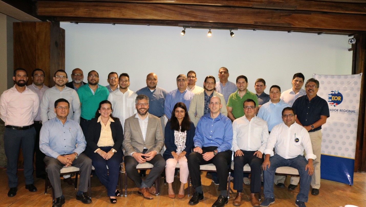 PNNL staff members Marcelo Elizondo, Malini Ghosal and Jim Follum, seated center front row, left to right, provided software training to more than 28 Central American engineers from six countries in San Salvador, El Salvador, in August 2019. 