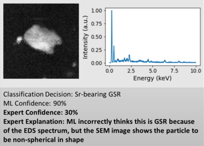 Image is an example EDC Score and Explanation (in bold font) for an ML classification decision.  