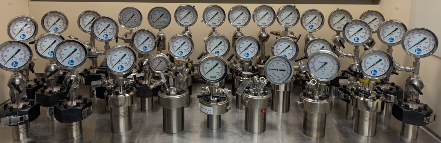 Parr reactor vessels in a fume hood