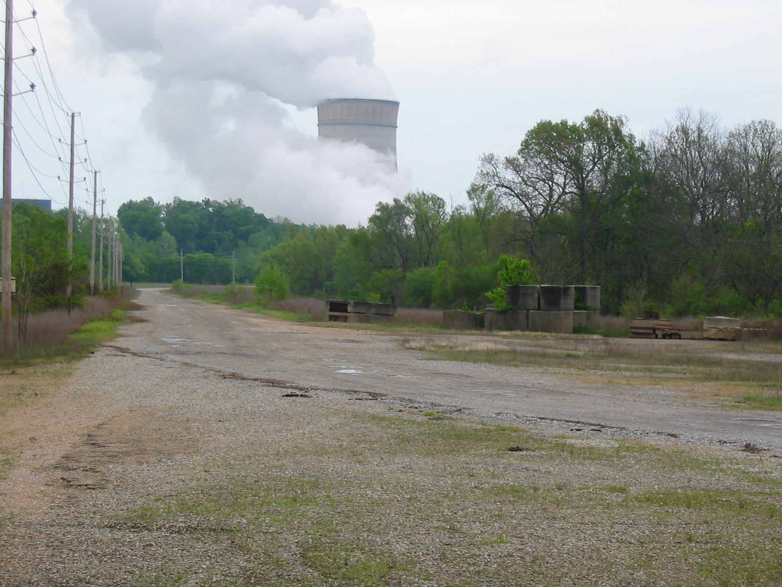 Gravel road and undeveloped wooded area outside the Grand Gulf Nuclear Station in Mississippi.