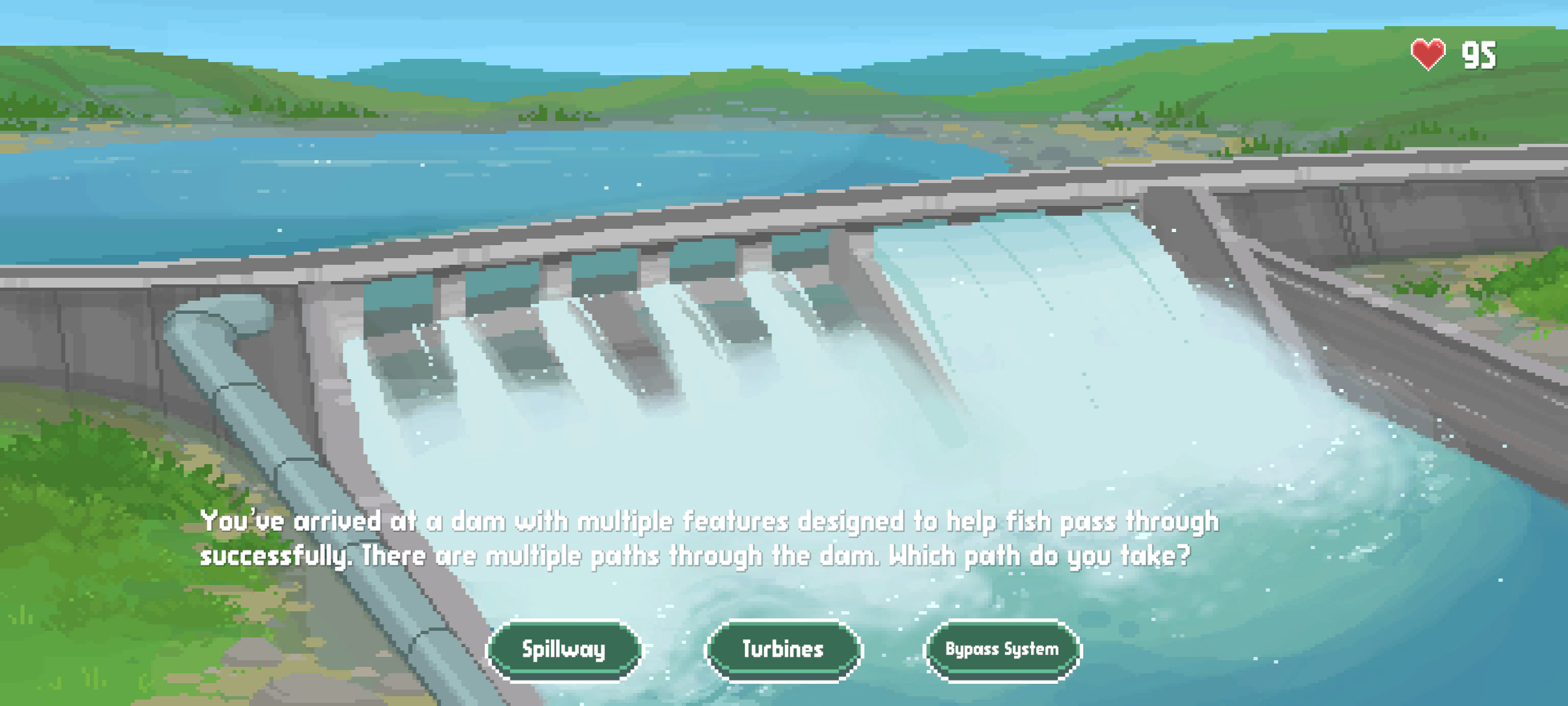 Image shows a cartoon hydropower dam