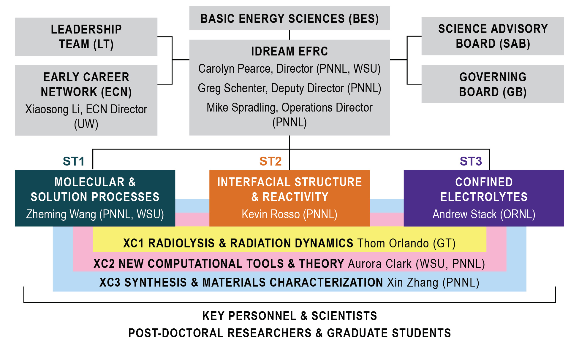 organization chart showing the structure and key leaders for the IDREAM EFRC