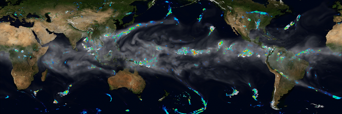 Short gif showing satellite image of storm clouds moving across the globe