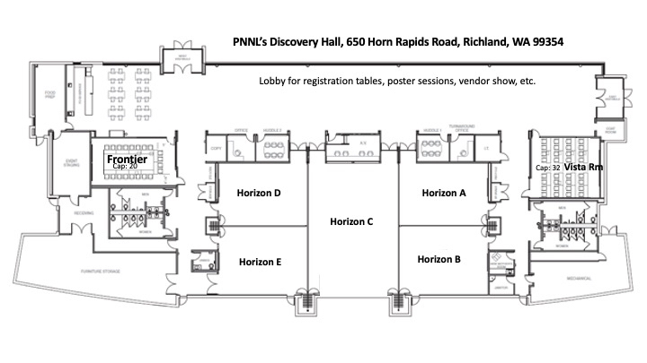 Map of Discovery Hall showing locations of meeting rooms.