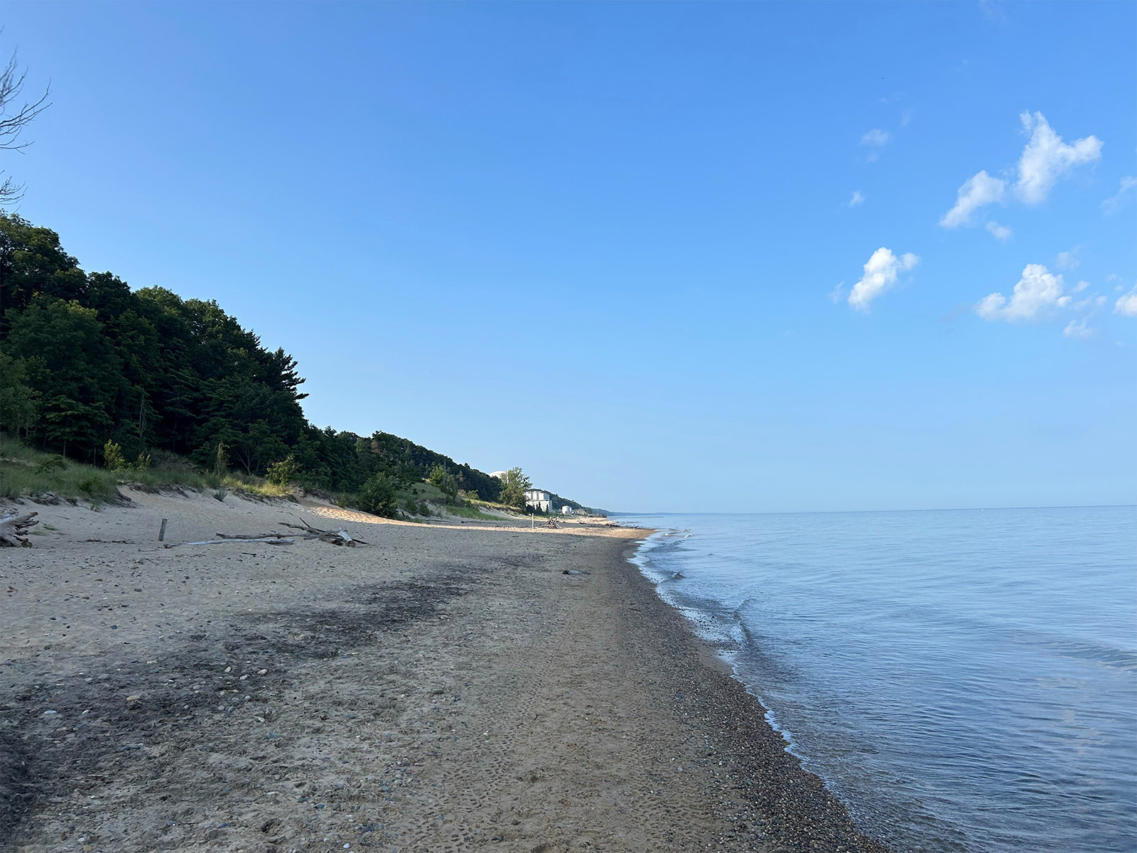 Lake Michigan runs alongside the Palisades Nuclear Plant, seen in the distance