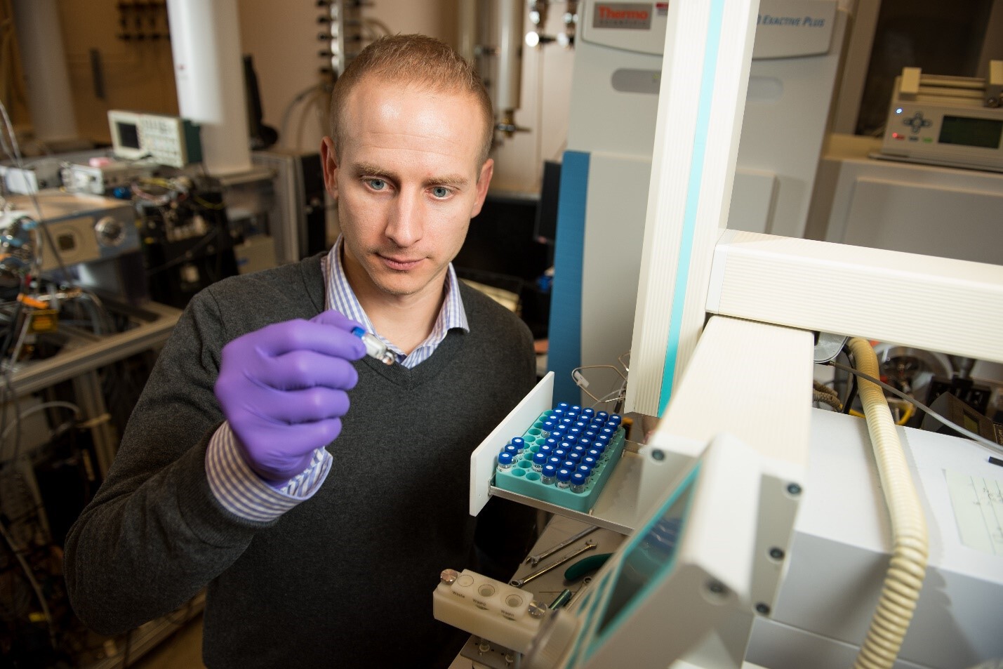 Researcher Paul Piehowski, pictured here, is part of the nanoPOTS team trying to make sample sizes as small as possible to create maps of where proteins are located in tissue samples. MS could be a nanoPOTS force multiplier.