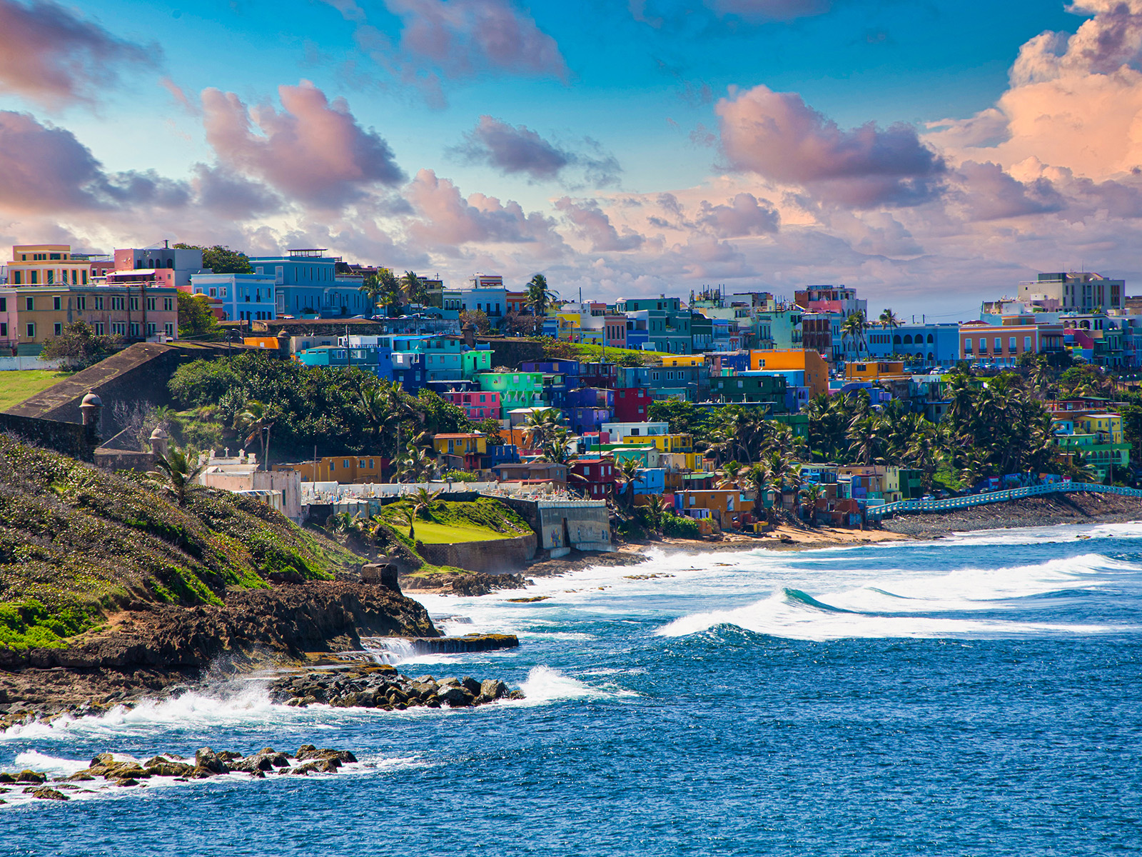 Houses along the coast of San Juan, Puerto Rico. 