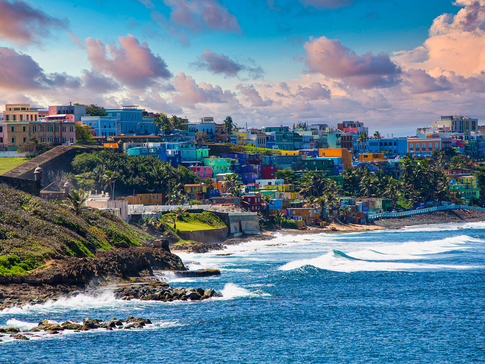 Houses along the coast of San Juan, Puerto Rico.