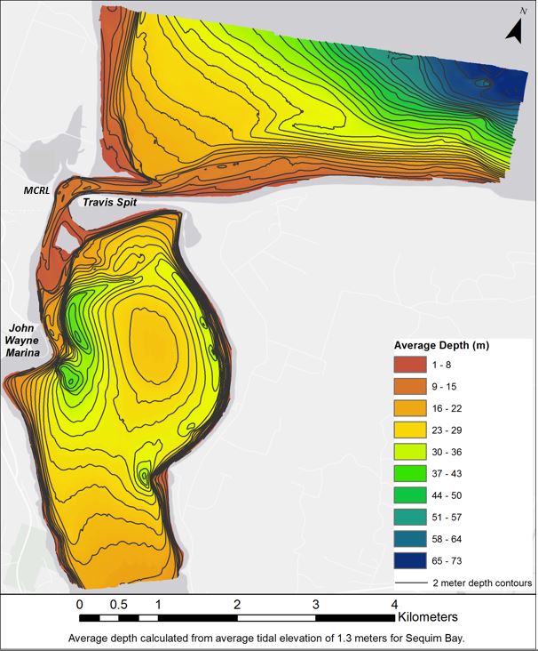 Bathymetry of Sequim Bay and areas north of the bay.