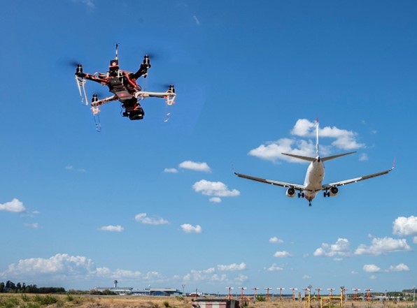 Drone and plane flying
