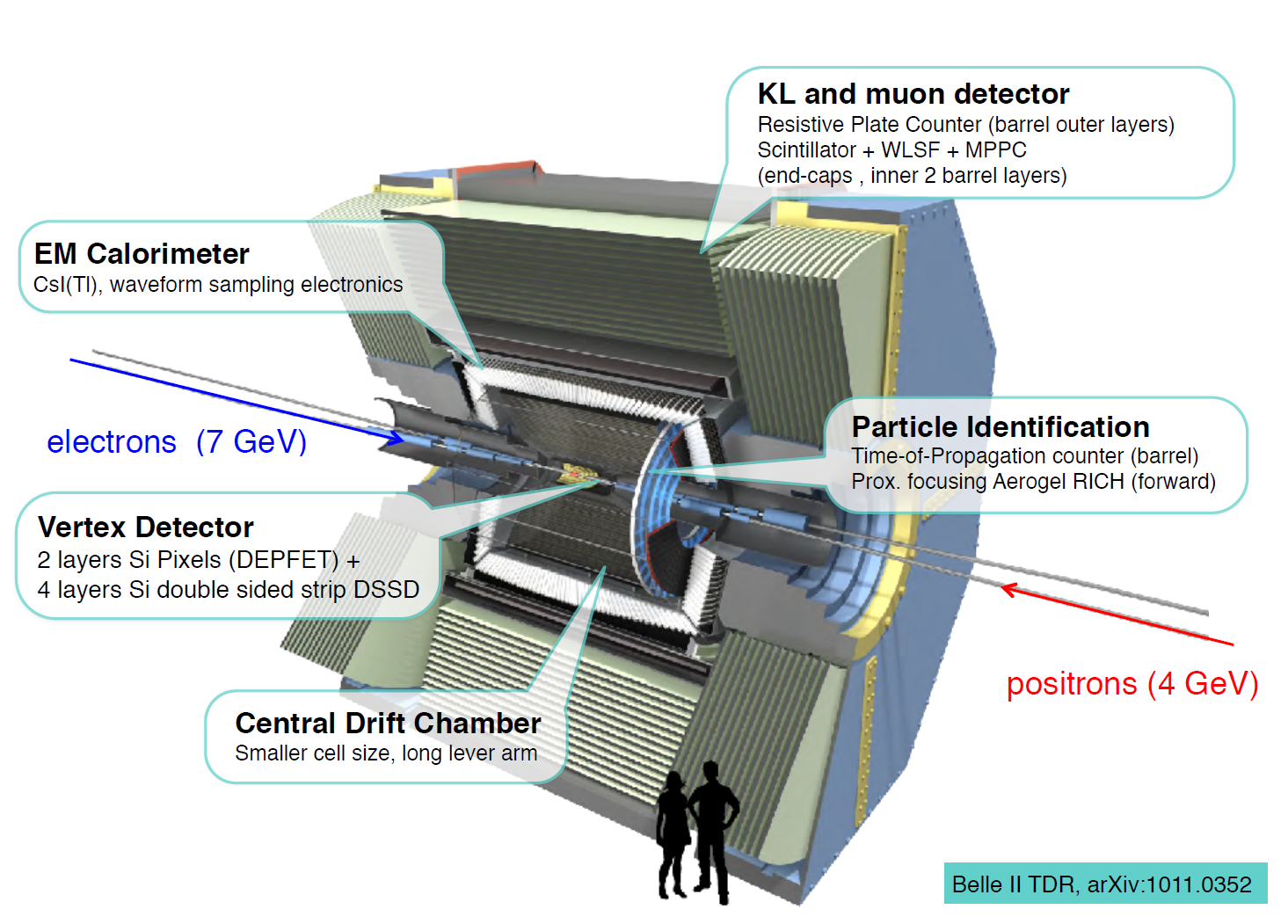 The Belle II detector consists of several sensitive purpose-built subdetectors. 