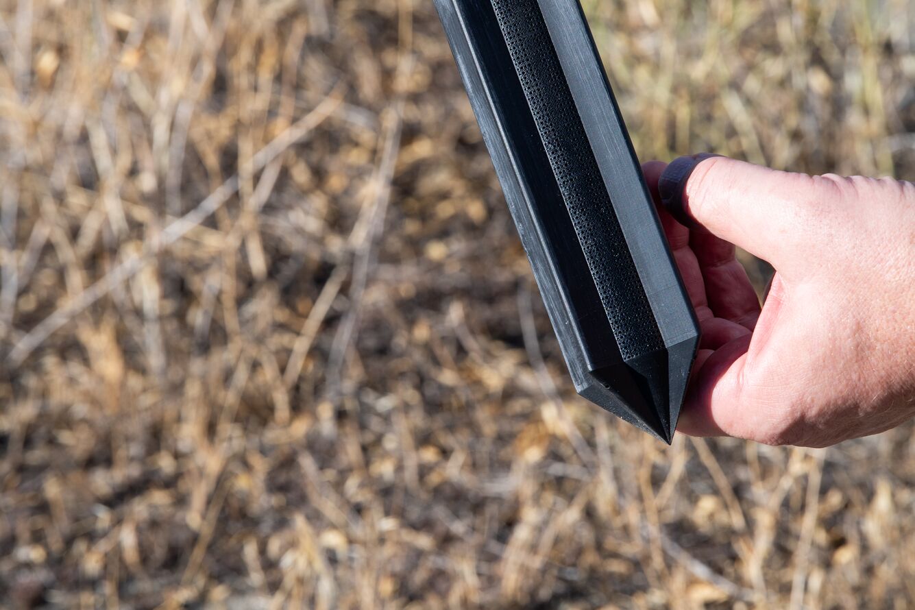 A soil stake before it goes into the ground.