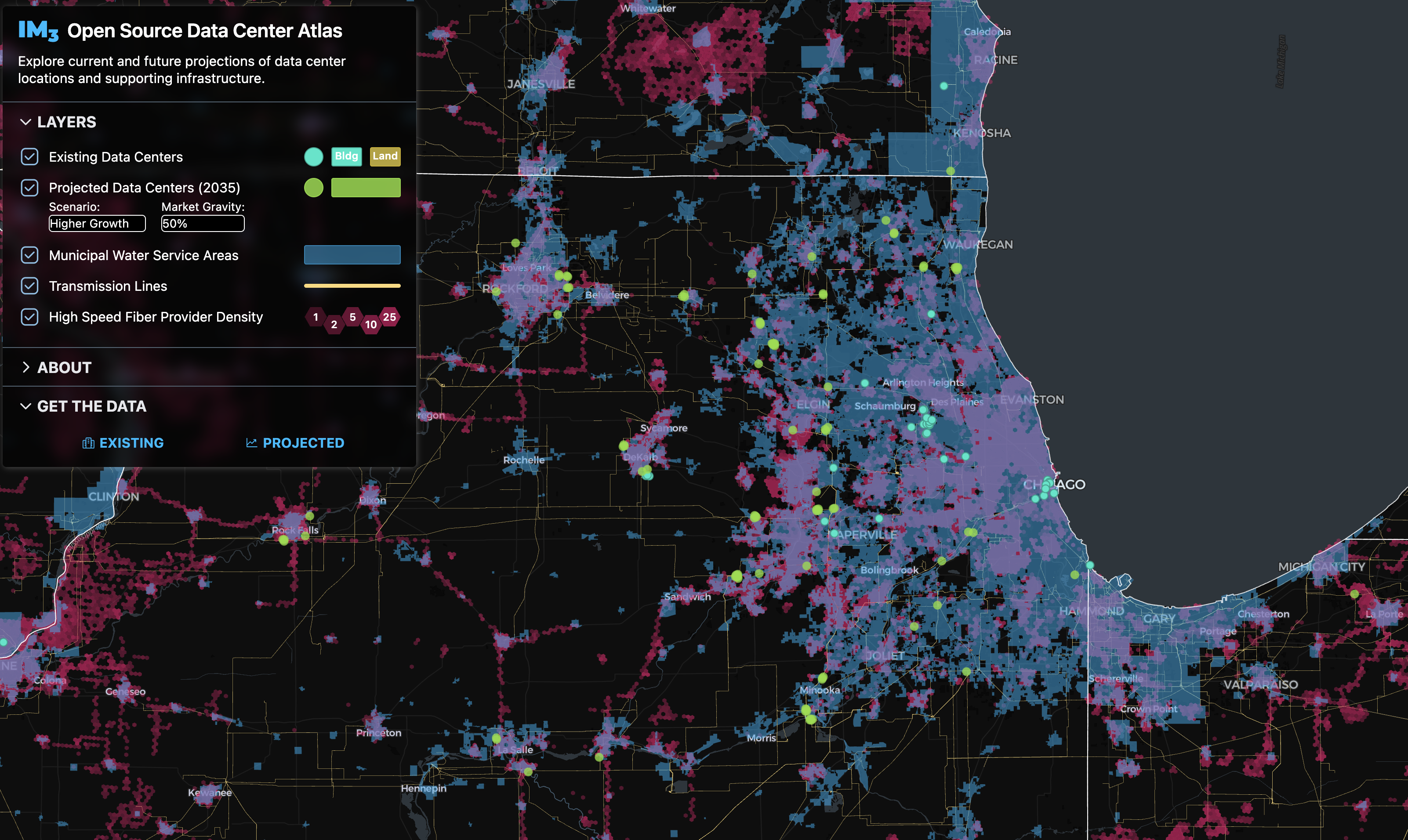 A screenshot of the dashboard interface zoomed in to a metropolitan area
