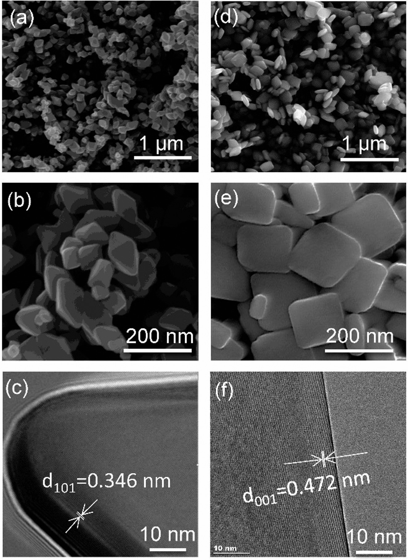 Electron microscopy photos of anatase crystal surfaces