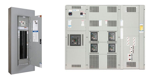 Example panelboard (left) and switchboard (right). 