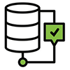 Black and white icon representing battery and technology, bright green accents in icon.