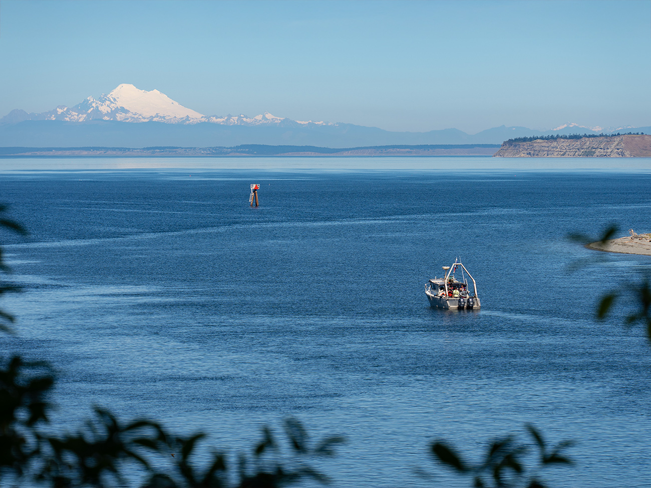 a distant view of a marine vessel in sequim bay