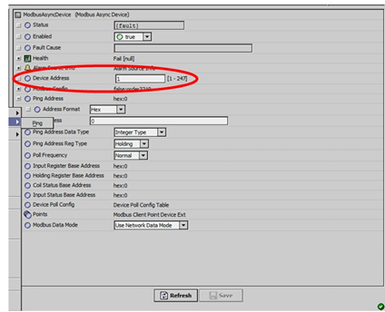 Example Modbus device configuration with address
