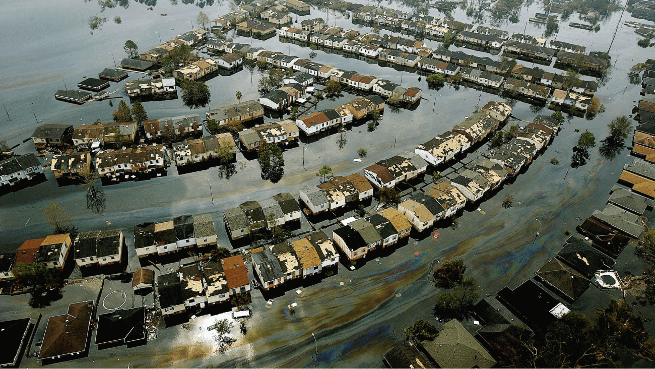 Aerial view of Hurricane Katrina flooding