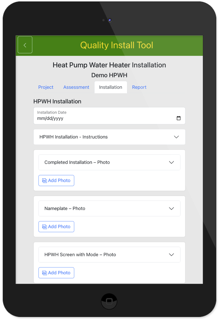 Input fields for a web tool on the screen of a tablet device