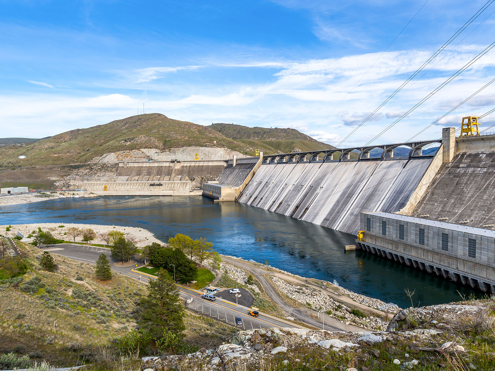 Grand Coulee Dam stretches across the Columbia River. 