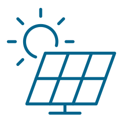 Icon of a solar panel and sun