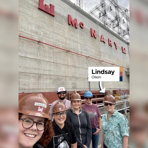 Lindsay visits the McNary Dam with a PNNL crew.