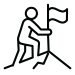 Icon depicting a person climbing a mountain and holding a flag.