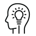Icon including an outline of a person's head with a lightbulb illuminated inside it.