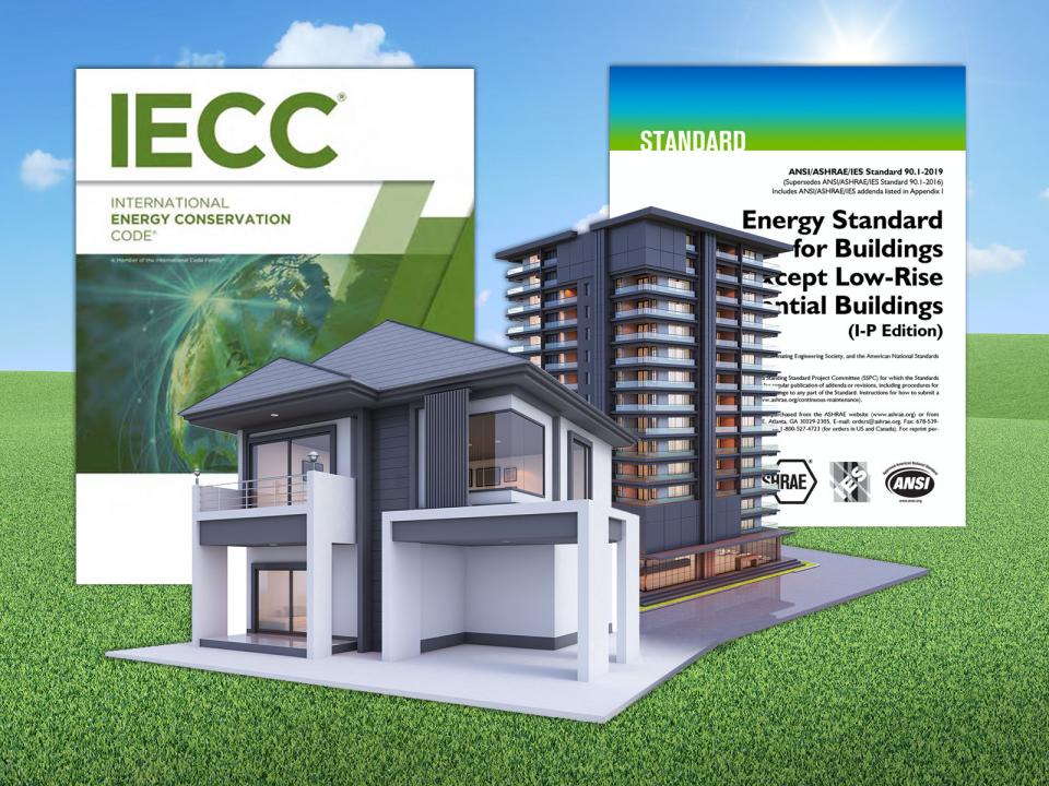 Composite image depicting energy codes and standards for buildings