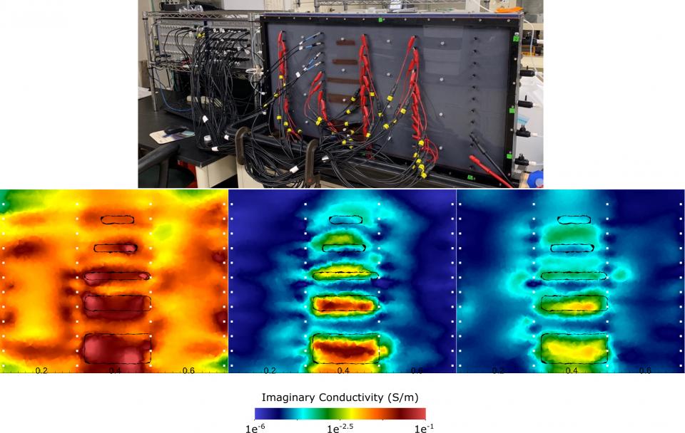 A black circuit board with red wires generates rainbow-colored images.