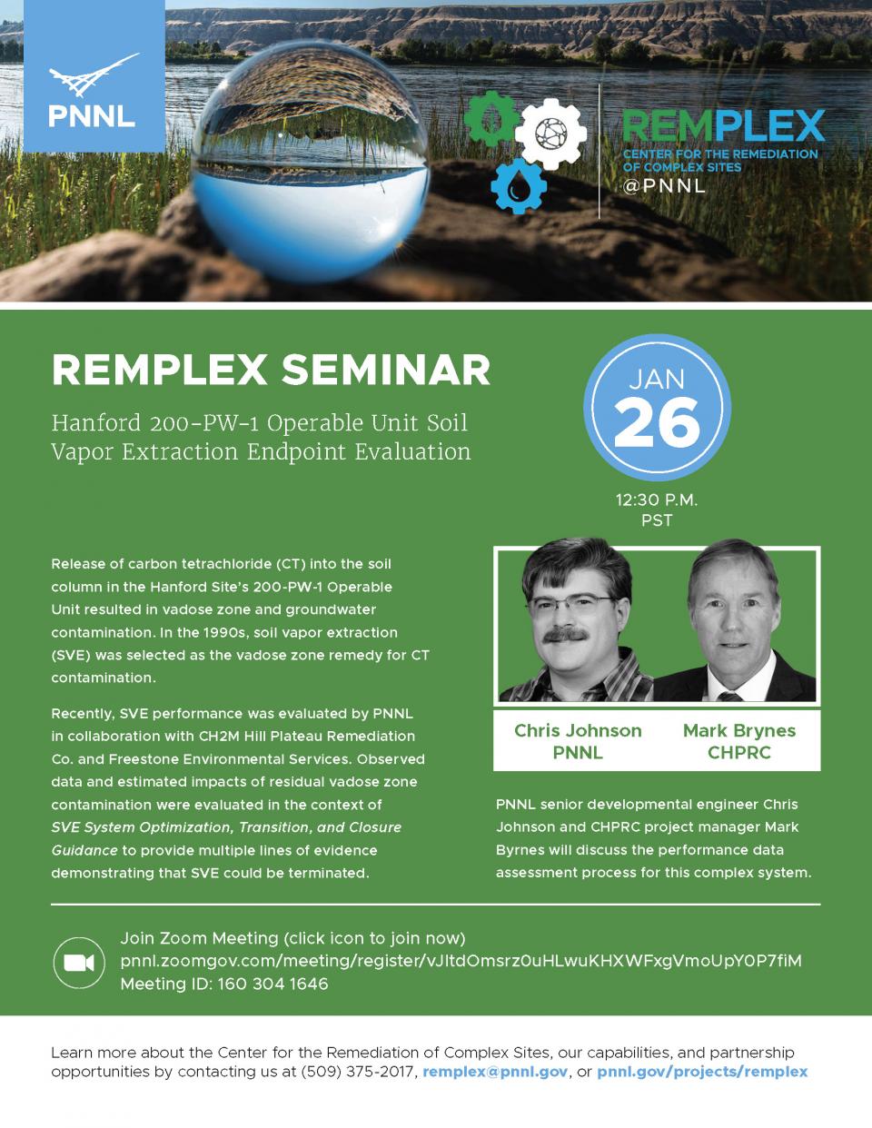 Flyer with information about a Jan. 26, 2021, seminar on soil vapor extraction for environmental remediation