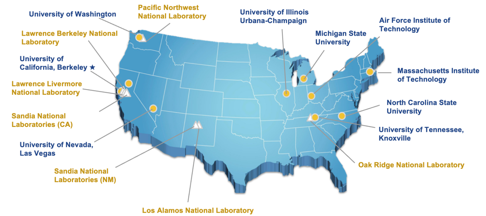 Illustration of 2026 Nuclear Science and Security Consortium Map
