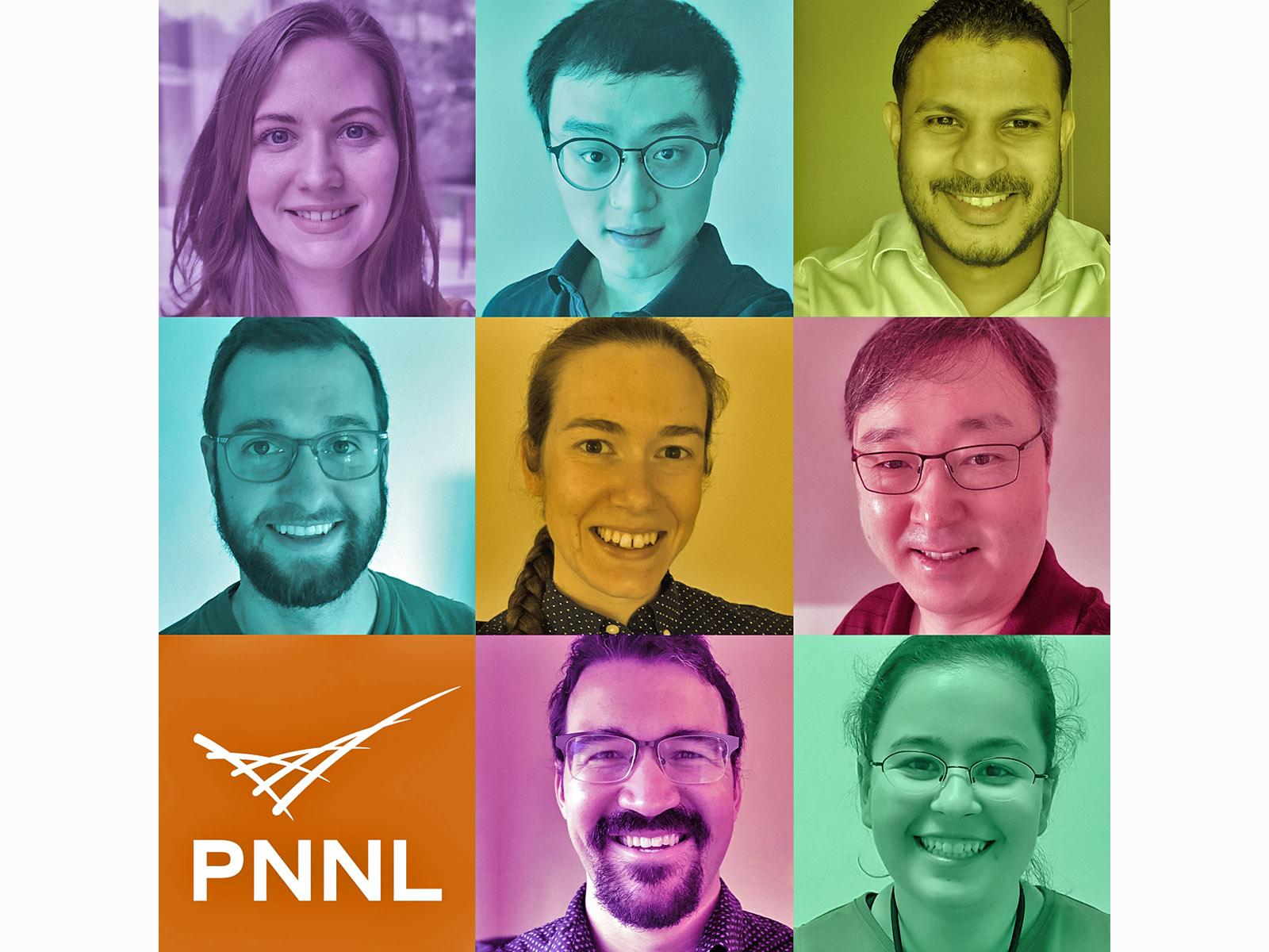 collage of eight postdoctoral researchers and the PNNL logo