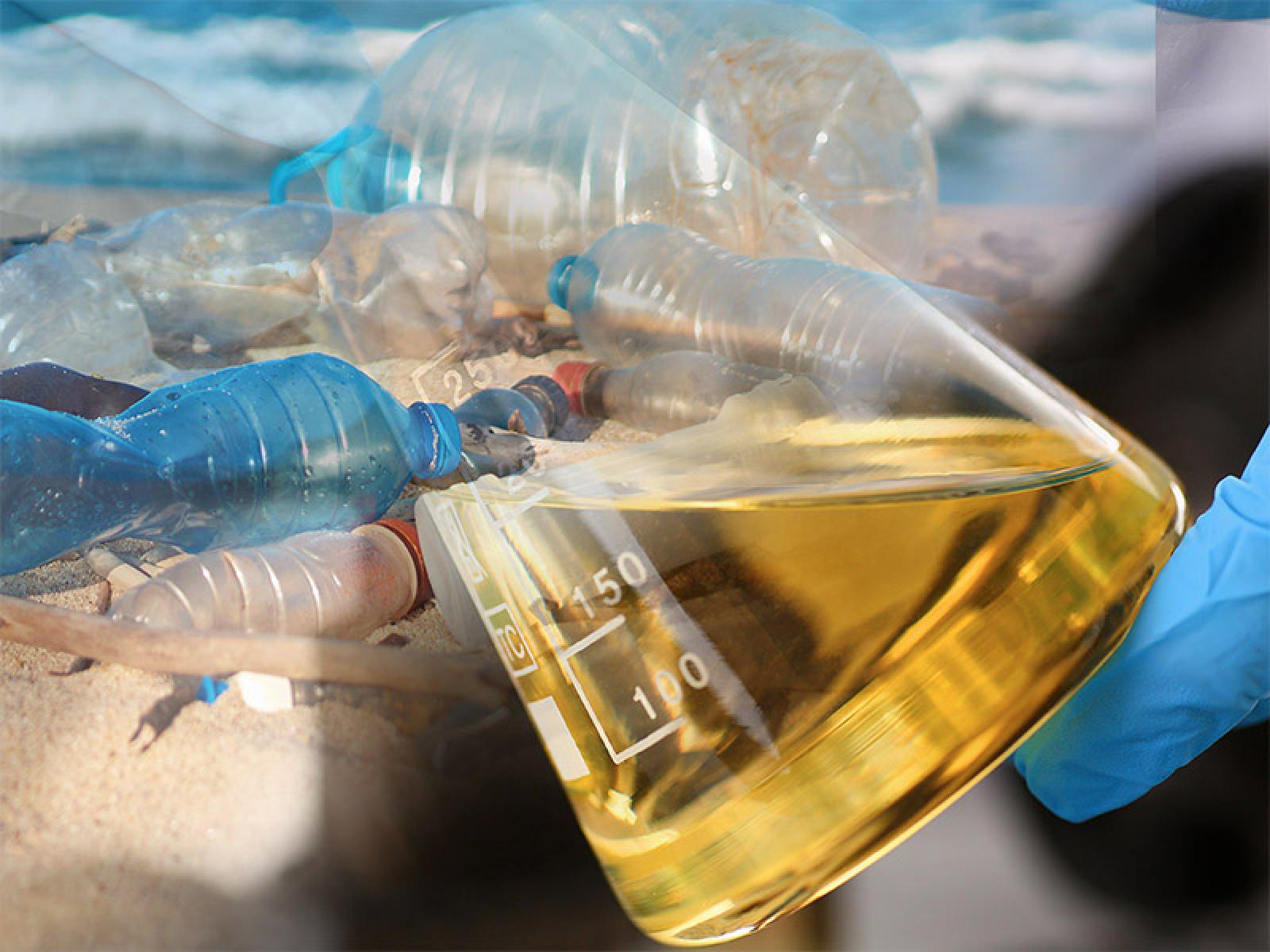 plastic upcycling image showing plastics turning into fuel