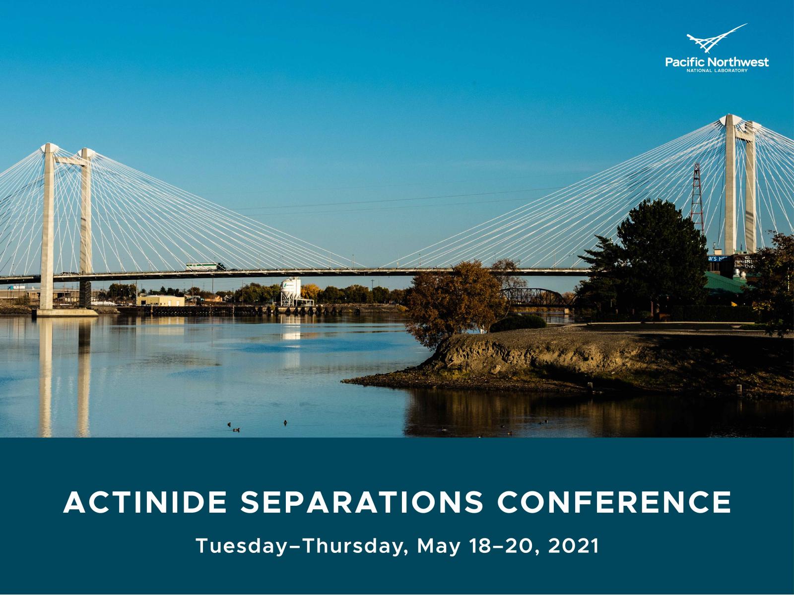 The white Cable Bridge spans the Columbia River to showcase the Tri-Cities location for the Actinide Separations Conferece.
